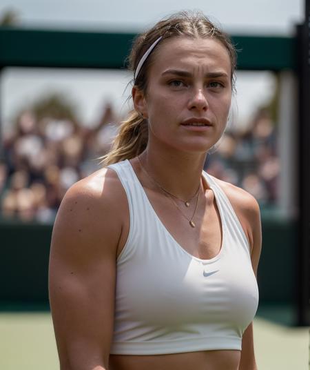 cinematic film still ,realistic,  <lora:quiron_ArynaSabalenka_v1_lora:0.87> ArynaSabalenkaQuiron wearing tennis clothes, playing tennis, best quality, masterpiece, cinematic light, sidelighting,  . shallow depth of field, vignette, highly detailed, high budget Hollywood movie, bokeh, cinemascope, moody, epic, gorgeous, film grain, grainy