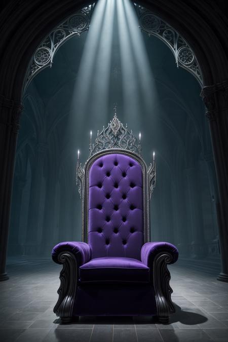 (impossible realism:1.3), object focus, modern purple velvet (throne) for futuristic vampire, purism, concept design, disney villain theme, bright gothic castle hall background, intricate details, ultradetailed, product oriented, professional lighting, advertising, perfect-focus, sub-pixel, anti-alias, photography, realistic, (absurdres:1.2), HDR, 8k resolution, post production, symmetrical shape, stunning, blue, green, mist, dramatic, epic, atmospheric, vibrant, perspective, photographic noise