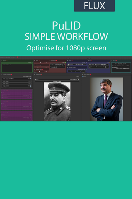PuLID simple workflow FLUX | UPSCALE | LORA | GGUF | CIVITAI Metadata v1.0