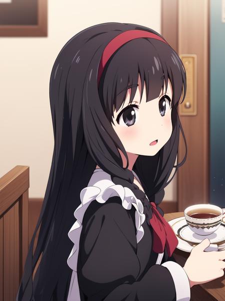 <lora:Itsuki_Pleiades:0.8>,  Itsuki_Pleiades, 1girl,  solo, long hair, black hair, black eyes, 
Gothic Maid, cafe, tea,
child, 
masterpiece, high quality, very_high_resolution, large_filesize, full color,