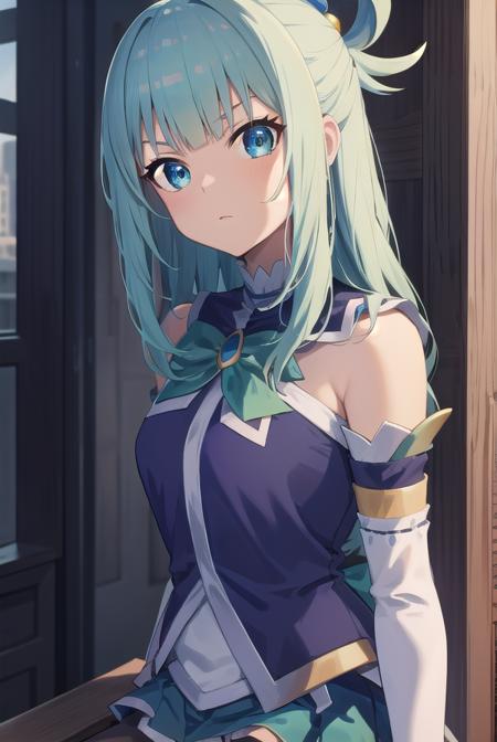 konosubaaqua, <lora:aquatest:1>, aqua, aqua eyes, aqua hair, hair bobbles, hair ornament, hair rings, long hair,
BREAK arm warmers, bow, bowtie, dress, green bow, green bowtie, miniskirt, pleated skirt, short dress, skirt, thighs, sleeveless,
BREAK looking at viewer,
BREAK outdoors, city,
BREAK <lora:GoodHands-vanilla:1>, (masterpiece:1.2), best quality, high resolution, unity 8k wallpaper, (illustration:0.8), (beautiful detailed eyes:1.6), extremely detailed face, perfect lighting, extremely detailed CG, (perfect hands, perfect anatomy),