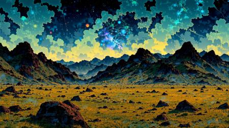 Venture into a realm where majestic mountains and expansive desert plains are interwoven with subtle hints of sacred geometry, evoking an air of mystery and cosmic wonder. A deep, immersive psychedelic atmosphere inspires adventure, as vivid, hallucinatory visions ripple through the terrain. Intricate details and fluid animations seamlessly blend with realistic textures, creating a mesmerizing landscape that feels both boundless and authentically grounded.