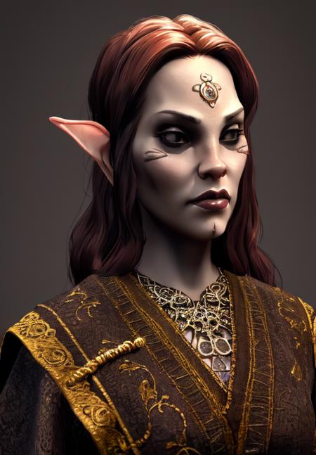 a woman, <lora:Dunmer-Female:0.8>, Dunmer-Female, 1girl, solo, portrait,, (masterpiece, best quality, absurdres, detailed, ultra-detailed:1.3), charming