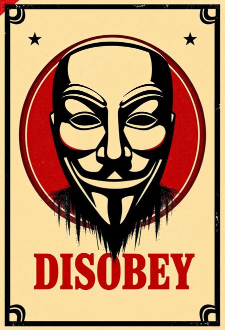 Vintage poster design, retro, 
Anonymous mask, 'DISOBEY'
