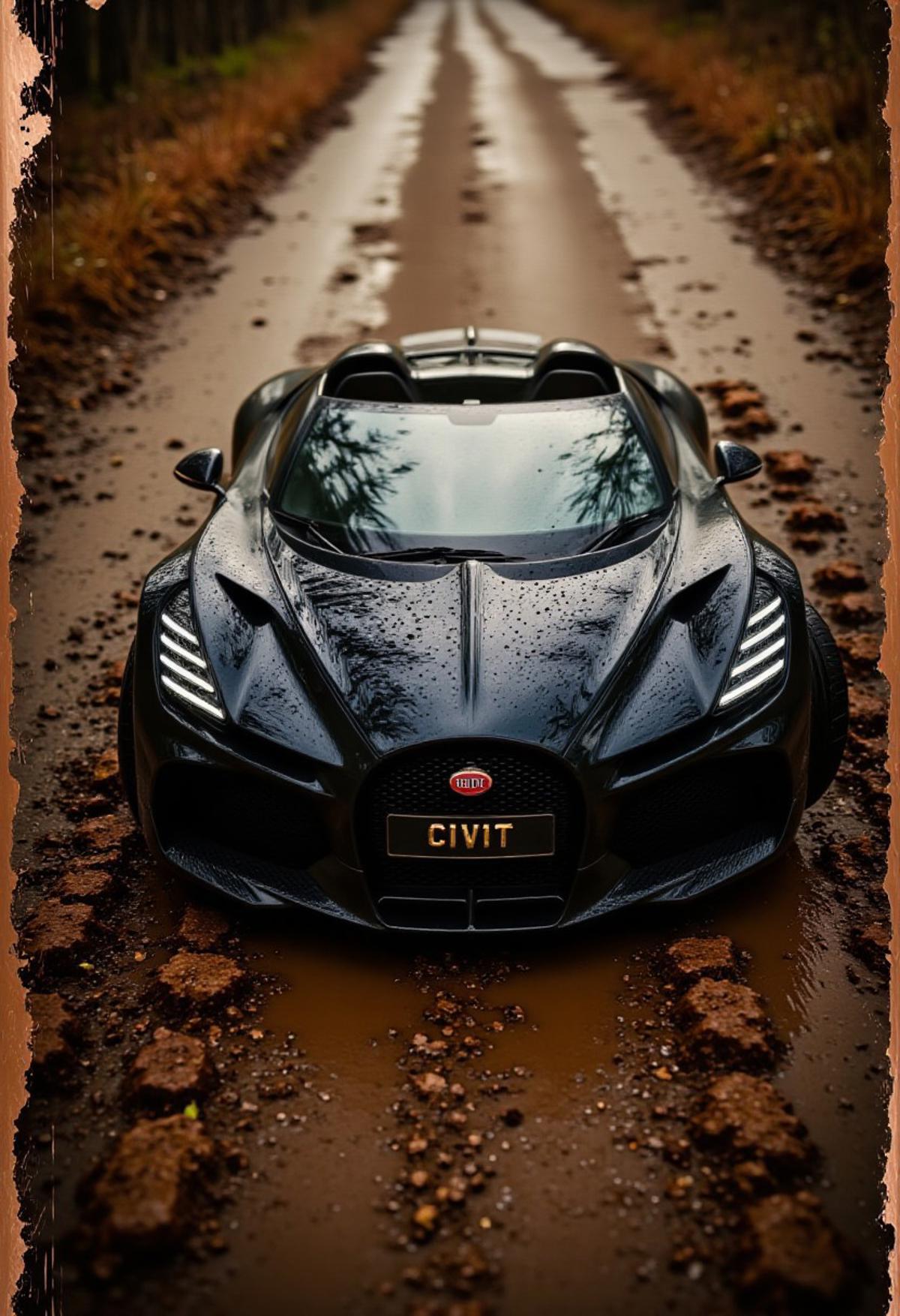 unique and crazy camera angle, (masterpiece:1.4), professional photo, close-up a Bugatti W16 Mistral miniature car in mud, numberplate reads "CIVIT", epic environment that looks like a movie set, dramatic, (natural light:1.2), amazing depth of field, shot on Lumix GH5 (cinematic bokeh , dynamic range, vibrant colors)
detailmaximizer,gaming, magic bronze frame merging into image,