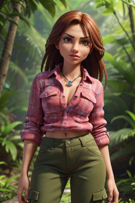 a photo of a hot S062_MichaelaIsizzu, in a (jungle:1.1), wearing a (pink-plaid-shirt) and (cargo-pants:1.1), (8k, RAW photo, best quality, ultra high res, depth of field:1.1), (absurdres, intricate, photorealistic, masterpiece, ultra-detailed, Unreal Engine:1.3)