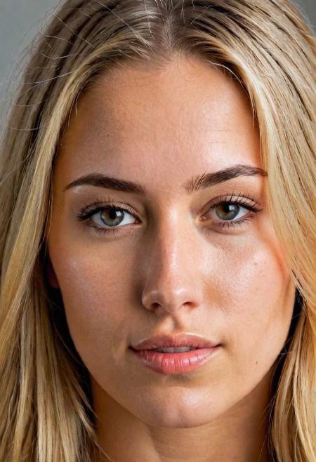 Create a highly realistic image of a young woman, around 25 years old. The image should be detailed and lifelike, making it challenging to discern whether it's a real photograph or a digital creation. Focus on achieving realism in her facial features, skin texture, and hair, and ensure the lighting contributes to the overall authentic appearance!