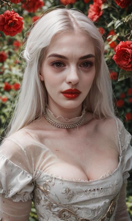 white hair,red lips,eyelashes