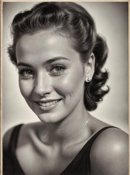 1950's, instagram photo, portrait photo of 1woman smile, perfect detailed eyes, natural skin, hıgh contrast, hard grain, dramatic shadows, as if printed on old photographic paper