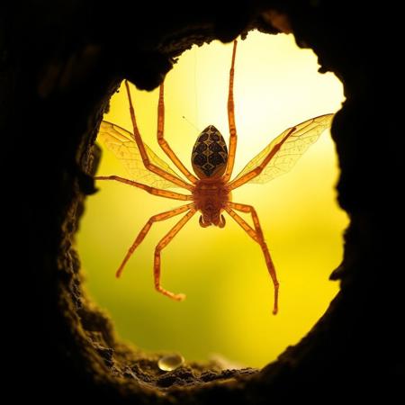 pre-historic flying spider captured within tree sap