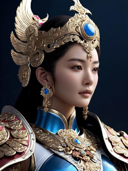 yangmi woman, ,heaven armor, armor is  flamboyant and exaggerated, also exquisitely detailed, extremely detailed and intricate, elegant, digital painting, artstation, concept art, illustration, ambient lighting, 30mm f/1.8, intricate, highly detailed, digital painting <lora:yangmi_XLL6e4_10:0.5>