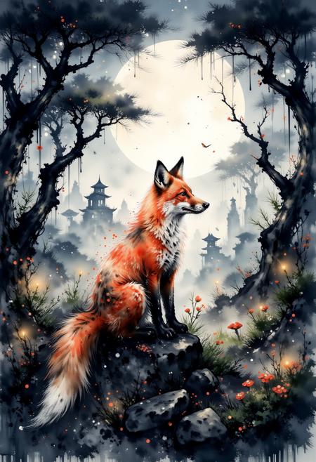 Japanese Ink-Wash & Watercolor Fusion for Fantasy Art V1