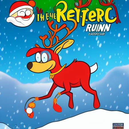 The face is hideous,Angry Reindeer Comic Style run on the snow, Merry Christmas titles,The reindeer caught fire, Art Baltazar,Master Works, American Comics, Clear Lines, Cartoon Art, Vivid Colors,8K,The logic is clear<lora:Art Baltazar:0.3>