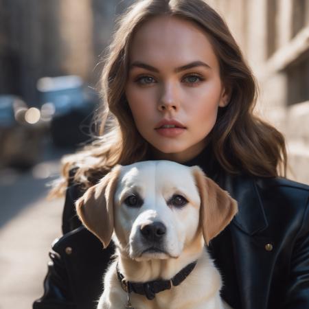 anastasia_shcheglova, <lora:AnastasiaShcheglovaXL:1>, instagram photo of a woman in a black jacket, sitting next to a cute dog, posing for the camera, ((perfect eyes, detailed eyes,realistic eyes)), ((sharp face, detailed face, realistic face, naturtal skin, realistic skin, detailed skin, pores)), (masterpiece, best quality, ultra-detailed, best shadow), high contrast, (best illumination), ((cinematic light)), colorful, hyper detail, dramatic light, intricate details, (1 girl, solo) , ultra detailed artistic photography, dreamy, backlit, shadows, ultra high definition, 8k, ultra sharp focus, ultra high quality model, soft lighting, film photography, analogue photography, hyperrealism,