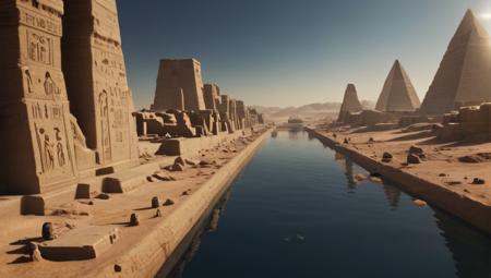 ancient egypt, thick (science fiction scene:1.1) , city, Selective focus,  evning, calm, epic award winning photograph (subsurface scattering:1.3), intracate details, ambient occlusion, global illumination, realism, hyper realistic, hyper detailed, award winning photograph + cinematic shot + photos taken by ARRI 65 + incredibly detailed, sharpen, details + professional lighting, photography lighting + 50mm, 80mm, 100m + lightroom gallery + behance photographys + unsplash, global illumination