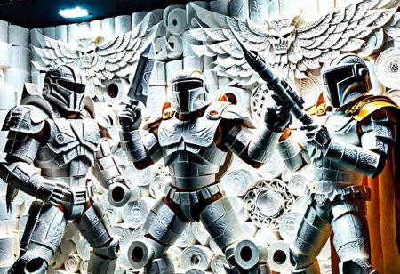 halo masterchief and doom guy fighting demons out of hell <lora:ral-toiletpaper-sdxl:1> made of ral-toiletpaper