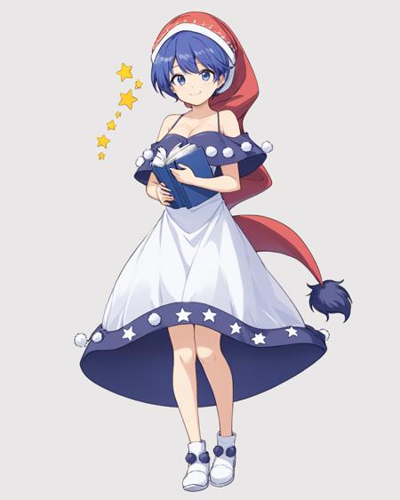 doremy sweet,1girl, solo, nightcap, tapir_tail, smile, holding_book, pom_pom_\(clothes\), white_dress, white_footwear, cleavage, full_body, standing, white_background, medium_breasts, capelet, bare_shoulders, off_shoulder, closed_mouth
<lora:doremy_sweet_image2053_2023-12-20-000010:1>,star-shaped_pupils,symbol-shaped_pupils,. gorgeous,key visual, vibrant, studio anime,award-winning, professional, highly detailed,high budget, cinemascope