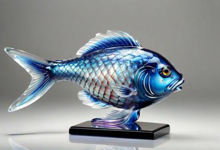 ((vibrant fish made of Murano glass:1.4)), (   
  Realistic photography of a Murano glass fish placed on a desk.   stained glass pattern:1.3), (iridescent colors:1.3), (light refraction through translucent ), (detailed close-up:1.2), (floating gently in warm light:1.1), (surreal elegance:1.2), murano_glass_style