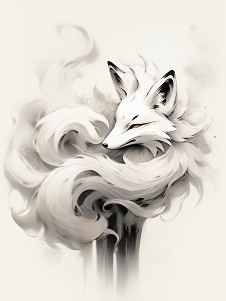 masterpiece),(highest quality),highres,(an extremely delicate and beautiful),(extremely detailed),  <lora:shuimodongwu_xl:1>ï¼ (\shui mo\),fox, monochrome, solo, no humans, white background, greyscale, simple background, from side, white fur, furry