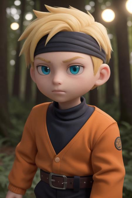 boy, ninja boy, handsome, detailed eyes, spiky hair, blonde hair, ninja bandana, orange sports jacket and pants, (night, forest:1.3), (close up, from belt:1.2), (best quality, high quality:1.2), intricate details, 8k, photorealism, photorealistic, bokeh, cinematography, cinematic, cinematic lighting, cinematic bloom, sharp focus, sfw