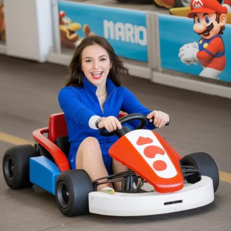 female racing in a Mario kart.