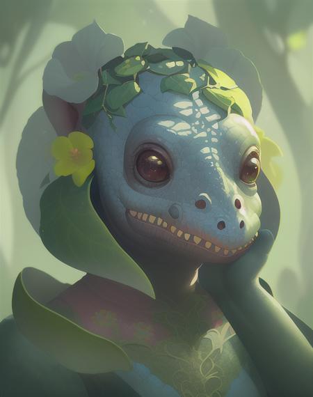 portrait of a cute (dicuki:1.2), surrounded by flowers ,  <lora:dicuki:1.4>, digital art , trending artstation, 4k, high detail