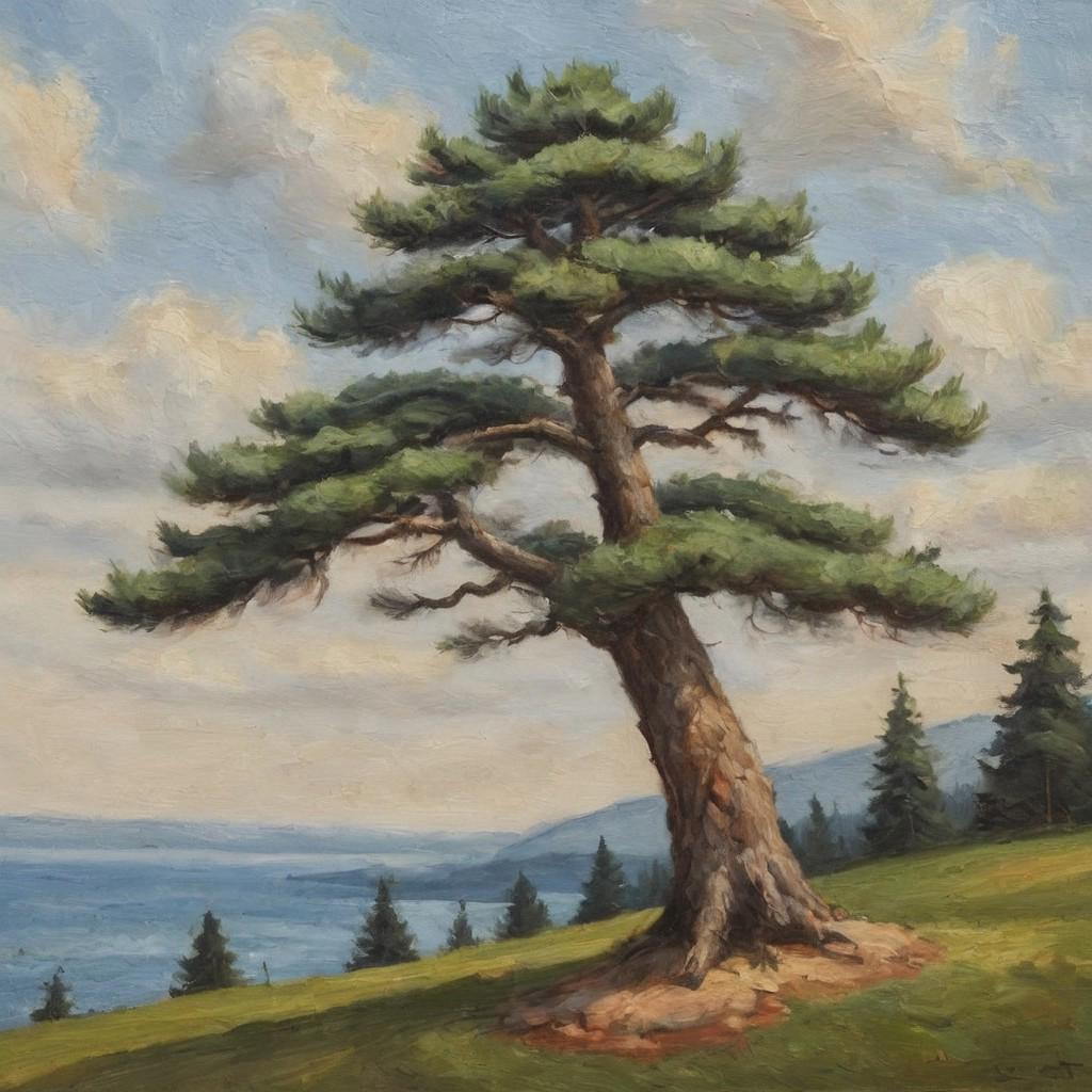 oil painting, pine tree