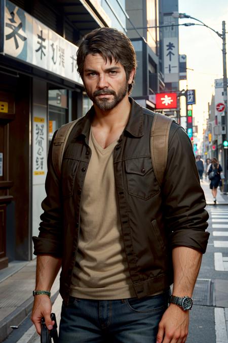 ((masterpiece, best quality))
 <lora:TLOUJoel:0.8>
TLOUJoel, 1boy, solo, brown hair, brown eyes, beard, On a stylish, modern street in Tokyo, sporting a trendy Harajuku fashion look