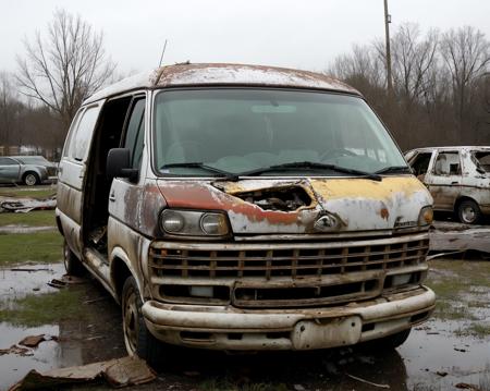 postapocalypse, photo of wrecked old van