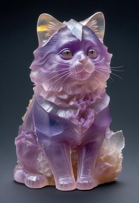 (photorealistic),  <lora:Fluorite_Mineral_SDXL:1> fluorite mineral, iridiscent, cat,