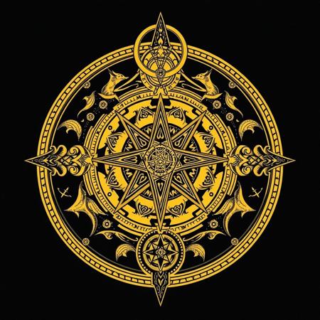 tattoo design, intricate occult symbolism, esoteric, golden dawn, thelema, chaos magick
