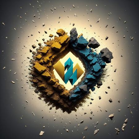 mdjrny-shttr floating primitive logo made of (marble:1.1) with golden inlays with (blue lightnings:1.3) on background, hyper-realism, best quality <lora:broken rocks:0.7>, hyper-realism, best quality