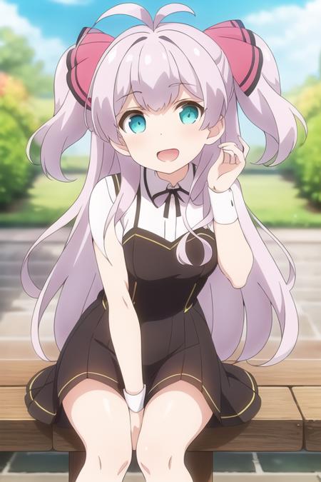 masterpiece, best quality,1girl,solo,mairu,light purple hair,very long hair,two side up,antenna hair,aqua eyes,hair ornament,dress,<lora:mairu:0.8>,