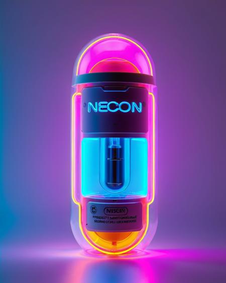 product shot of a Neon inside a plastic capsule <lora:product_shot_of:0.4>