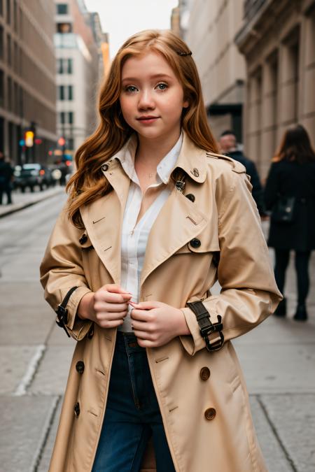 RAW photo of lifewithmak, Trench Coat at City Tour, (high detailed skin:1.2), 8k uhd, dslr, soft lighting, high quality, film grain, Fujifilm XT3, <lora:lifewithmak:1>