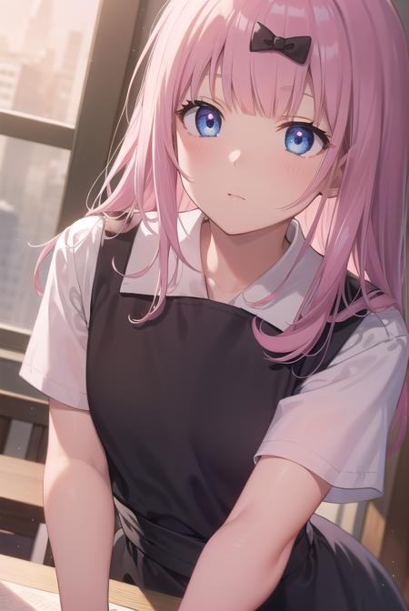 chikafujiwara, <lora:chikafujiwaratest:1>,
chika fujiwara, black bow, blue eyes, blunt bangs, hair bow, long hair, pink hair,
BREAK black dress, dress, pinafore dress, school uniform, shirt, short sleeves, shuuchiin academy school uniform, white shirt,
BREAK looking at viewer,
BREAK indoors, classroom,
BREAK <lora:GoodHands-vanilla:1>, (masterpiece:1.2), best quality, high resolution, unity 8k wallpaper, (illustration:0.8), (beautiful detailed eyes:1.6), extremely detailed face, perfect lighting, extremely detailed CG, (perfect hands, perfect anatomy),