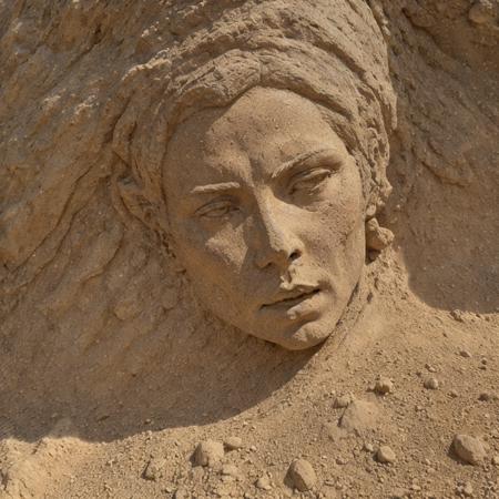 sculpture head of venus, texture sand sandstone natural   <lora:sandstonenatural-medium:.45>, 8k uhd, high quality,  film grain, looking at viewer, portrait, (skin pores:1.2), (moles:0.8), (imperfect skin:1.1), intricate details, goosebumps, flawless face, ((photorealistic):1.1), (raw, 8k:1.2), hyper realistic, HDR, cinematic, dark, muted colors, atmosphere, ((macro lens))