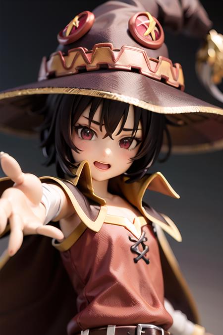 (masterpiece, best quality, absurdres, foreshortening, fisheye:1.2), photo of a highly detailed (figma:1.2) of (megumin_1000, witch_hat, cape, long_sleeves, bandaged_leg, asymmetrical_legwear:1.3), doll_joints, 1girl, solo, (flowers:1.2), outdoors, [[realistic, 3d, 3dcg, physically based rendering, rendered in blender, subsurface scattering]]