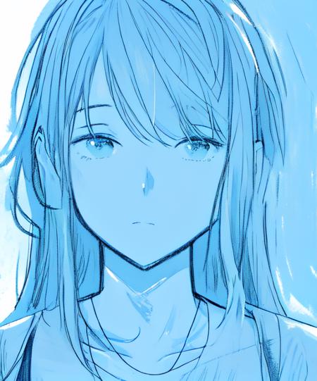 portrait, artwork,  <lora:a&c-v1-000002:0.65>, (low saturation, low contrast), (sketch), splash coloring, light blue, 1girl, white, high contrast, faded colors