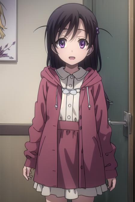 kokorokatsura, <lora:kokoro katsura s1-lora-nochekaiser:1>,
kokoro katsura, long hair, black hair, hair ornament, (purple eyes:1.1), two side up, hair bobbles, smile, open mouth,
BREAK long sleeves, dress, jacket, socks, hood, kneehighs, red dress, white socks, slippers,
BREAK indoors, classroom,
BREAK looking at viewer, (cowboy shot:1.5),
BREAK <lyco:GoodHands-beta2:1>, (masterpiece:1.2), best quality, high resolution, unity 8k wallpaper, (illustration:0.8), (beautiful detailed eyes:1.6), extremely detailed face, perfect lighting, extremely detailed CG, (perfect hands, perfect anatomy),