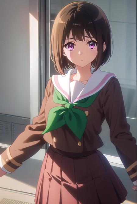 kaorinakaseko, <lora:kaori nakaseko s2-lora-nochekaiser:1>,
kaori nakaseko, short hair, bangs, brown hair, (pink eyes:1.3), mole, mole under eye,
BREAK skirt, shirt, long sleeves, school uniform, pleated skirt, serafuku, neckerchief, (brown skirt:1.2), white sailor collar, (brown shirt:1.2), kitauji high school uniform, (green neckerchief:1.5),
BREAK indoors, classroom,
BREAK looking at viewer, (cowboy shot:1.5),
BREAK <lyco:GoodHands-beta2:1>, (masterpiece:1.2), best quality, high resolution, unity 8k wallpaper, (illustration:0.8), (beautiful detailed eyes:1.6), extremely detailed face, perfect lighting, extremely detailed CG, (perfect hands, perfect anatomy),