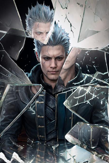 High Quality, Masterpiece, IncrsBrknGls, broken glass, reflection, <lora:BrokenGlass:1>, 1boy,, vergil(dmc5), <lora:Char_DMC_Vergil:0.75>