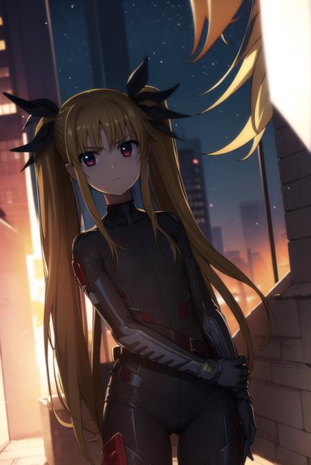 fatetestarossa, <lora:fate testarossa movie2-lora-nochekaiser:1>,
fate testarossa, long hair, blonde hair, (red eyes:1.3), twintails, hair ribbon,
BREAK gloves, belt, bodysuit, magical girl, gauntlets,
BREAK outdoors, city, night, starry sky,
BREAK looking at viewer, (cowboy shot:1.5),
BREAK <lyco:GoodHands-beta2:1>, (masterpiece:1.2), best quality, high resolution, unity 8k wallpaper, (illustration:0.8), (beautiful detailed eyes:1.6), extremely detailed face, perfect lighting, extremely detailed CG, (perfect hands, perfect anatomy),