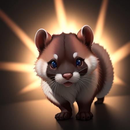 a withe ferret god, Masterpieces, 8k, best quality, hyperrealistic, digital art, dynamic lights, cinematic lights, dynamic lighting, cinematic lighting, cinematic foreshortening, dynamic foreshortening, Highly realistic, Highly extremely detailed, 3d render, dynamic poses, extremely detailed face, expressive eyes,