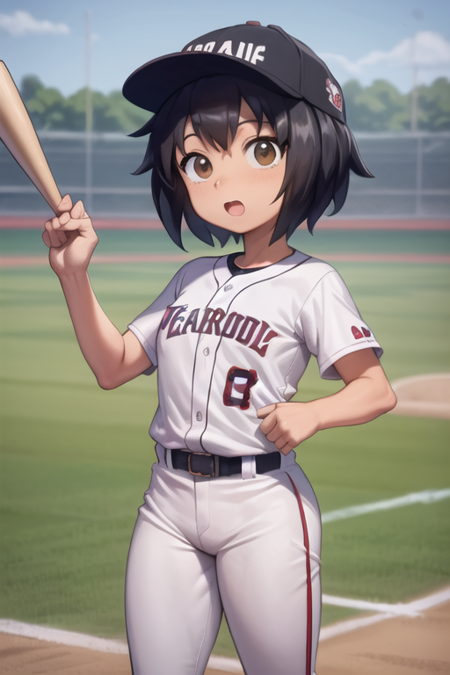 masterpiece, best quality, <lora:PeniLora-10:0.7>, peni parker, baseball cap, baseball uniform, baseball bat, baseball field,