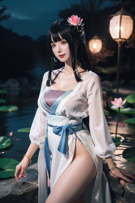 type 95 sbzql, hanfu, chinese clothes, sash, bandeau, dress, see-through,long sleeves, earrings, jewelry, anklet, bracelet,dudou,tube dress,camisole under clothes, long hair, hair ornament, bangs,