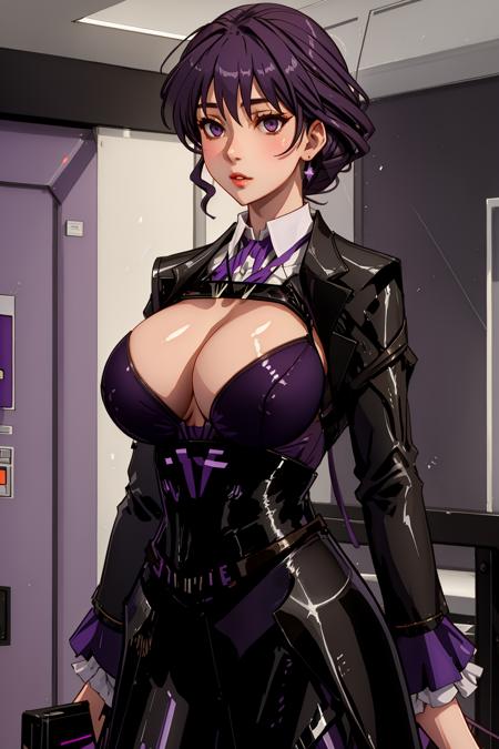 kafka, woman, purple hair, huge breasts, <lora:Kafka-fc-hsr:1>