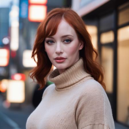 christina_hendricks,<lora:ChristinaHendricksXL:1.0>,(walking down the street at dawn), tokyo,  posing for the camera, turtleneck sweater, model shoot, ((perfect eyes, detailed eyes,realistic eyes)), ((sharp face, detailed face, realistic face, naturtal skin, realistic skin, detailed skin, pores))