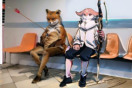 masterpiece, best quality, incrsshotbysonmeme, <lora:FatherShotBySonMeme:0.45>, holding, bow \(weapon\), holding weapon, 
BREAK, TailsTheFox, animal, animal focus, no humans, <lora:Char_Sonic_CursedTails:0.6>,
BREAK, YaeMikoFox, no humans, <lora:Char_GenshinImpact_YaeMikoFox:1>