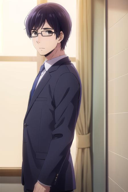 narumikanai, <lora:narumi kanai s1-lora-nochekaiser:1>,
narumi kanai, black hair, male focus, glasses, (black eyes:1.5),
BREAK necktie, formal, suit,
BREAK indoors, classroom,
BREAK looking at viewer, (cowboy shot:1.5),
BREAK <lyco:GoodHands-beta2:1>, (masterpiece:1.2), best quality, high resolution, unity 8k wallpaper, (illustration:0.8), (beautiful detailed eyes:1.6), extremely detailed face, perfect lighting, extremely detailed CG, (perfect hands, perfect anatomy),